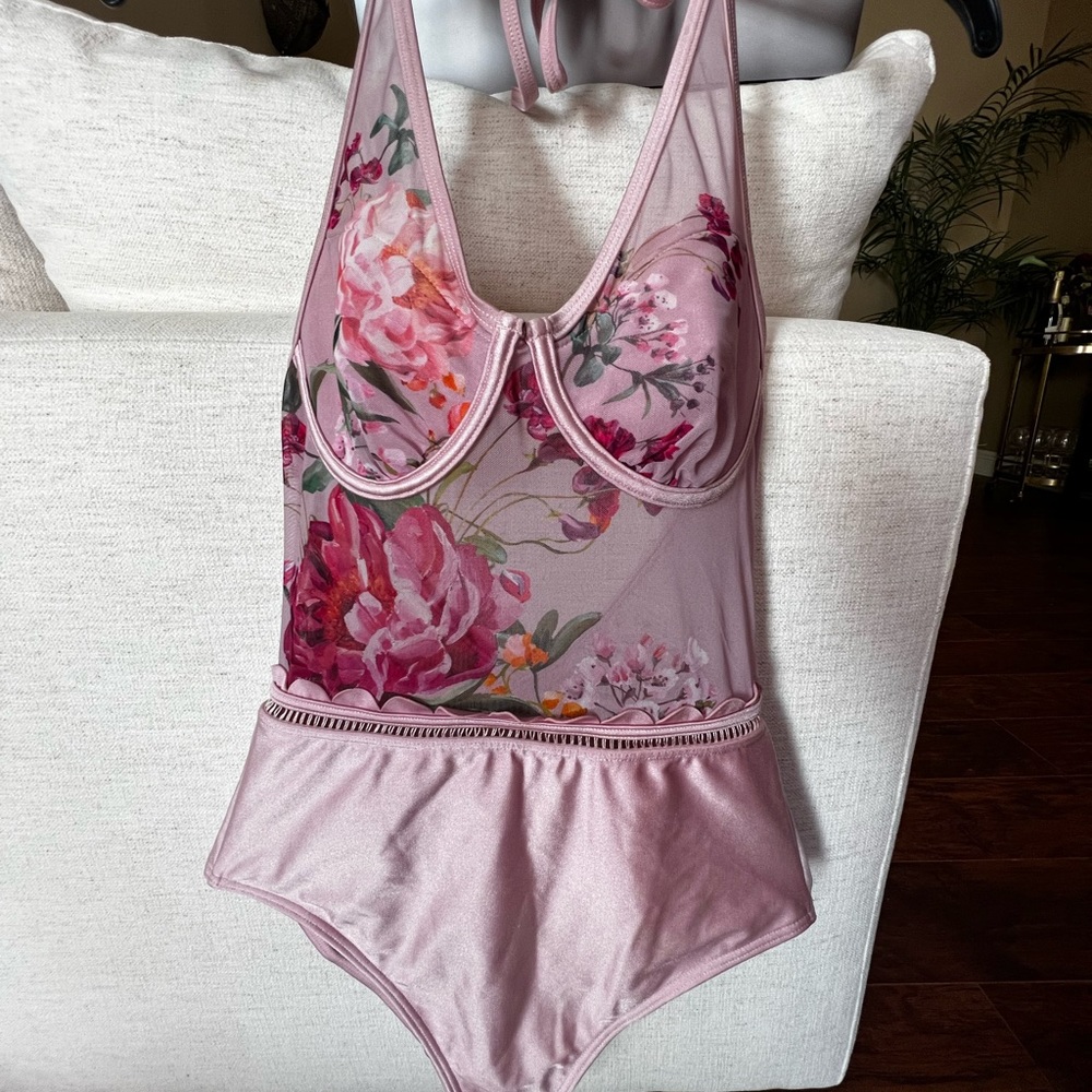 Ted Baker Pink Floral Onsie Swim